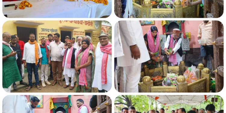 शिकारगंज क्षेत्र-बाबा जागेश्वर नाथ हेतिमपुर नवनिर्वाचित सांसद सोनभद्र छोटेलाल खरवार सांसद होने पर पहली बार बाबा जागेश्वर नाथ धाम हेतिमपुर दर्शन पूजन करने के आगमन, मंदिर में बाबा जागेश्वर नाथ का दर्शन पूजन कर के क्षेत्र के कुशल मंगल की कामना की ,