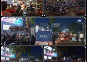 विशाल मेगा मार्ट की पार्किंग व्यवस्था होने के बावजूद बीच सड़को मे वाहन पार्किंग होने से परेशान रहे राहगीर