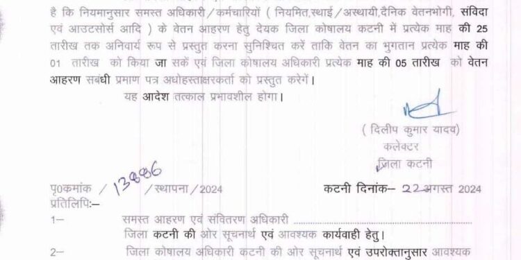 कलेक्टर दिलीप कुमार यादव के निर्देश वेतन भुगतान प्रत्येक माह एक तारीख को कराना सुनिश्चित करें-