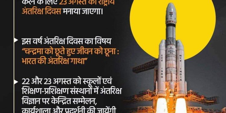 स्कूलों में 23 अगस्त को मनाया जाएगा राष्ट्रीय अंतरिक्ष दिवस अंतरिक्ष विज्ञान पर केन्द्रित होंगे विविध कार्यक्रम
