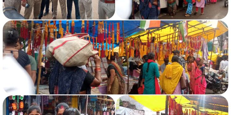 नगर निगम अतिक्रमंण विभाग का काम कर रही पुलिस बल, पथ व्यापारियों को नही मिली कोई उचित जगह बीच शहर मे राखी खरीदी के लिए शहर मे उमड़ रही भीड़
