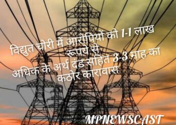 विद्युत चोरी में आरोपियों को 1-1 लाख रूपये से अधिक के अर्थ दंड सहित 3-3 माह का कठोर कारावास