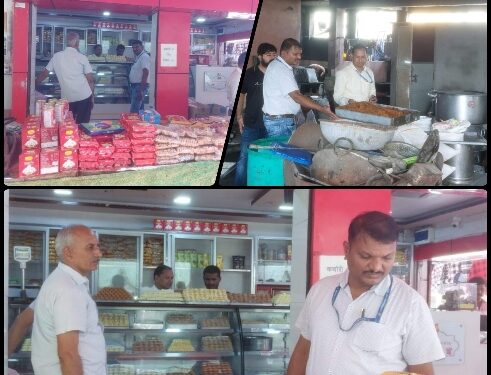 आगामी त्यौहारों की दृष्टिगत जिला प्रशासन के निर्देशानुसार खाद्य सुरक्षा प्रशासन द्वारा विभिन्न मिठाई, खोवा, नमकीन के प्रतिष्ठानों की नियमित की जा रही है जांच