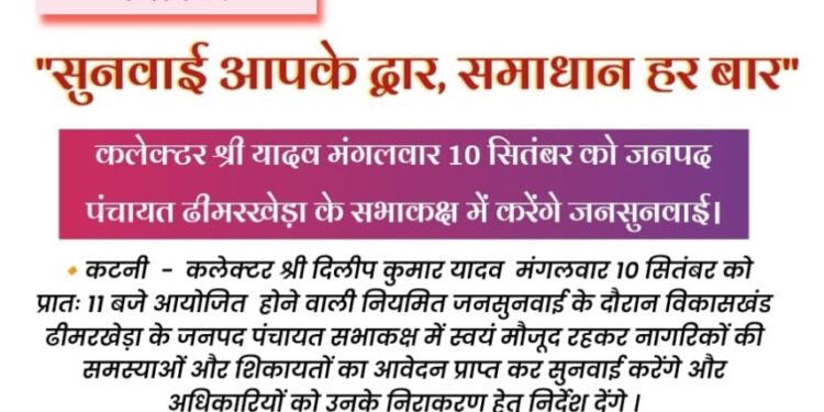 *आज कलेक्टर श्री यादव जनपद पंचायत ढीमरखेड़ा के सभाकक्ष में करेंगे जनसुनवाई*