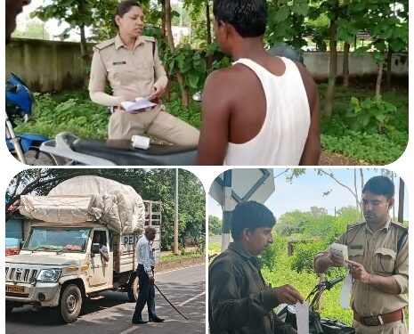 सूबेदार सोनम उइके कार्यवाही के द्वारान वाहन चालक व मालिकों को आवश्यक दस्तवेजो की दी जानकारी