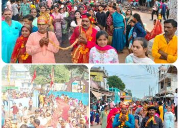 नवरात्र पर्व पर श्रद्धालुओं ने निकाली विशाल चुनरी यात्रा  उमरियापान में बड़ी माई को 108 मीटर और महाकाली को चढ़ाई 51 मीटर लंबी चुनरी,बड़ी संख्या में शामिल रहे माता के श्रद्धालु,भाव खेलते और दंड भरते चलते रहे माता का भक्त
