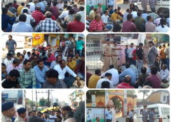 जिले के समस्त पत्रकारों ने दी सामूहिक पन्ना कोतवाली पहुँच कर गिरफ्तारी बैठे सड़को पर ।