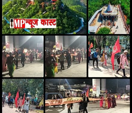 माँ जगत जननी के इस नवरात्र के पावन पर्व पर भक्त उपवास रखकर हाथ में पताका लिए नंगे पैर मैहर धाम दर्शन के लिए निकले