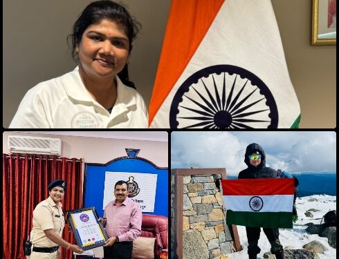 म.प्र.पुलिस जिला जबलपुर के यातायात गढ़ा में पदस्थ मआर 603 सुश्री वर्षा पटेल के द्वारा दिनांक 15/08/24 को ऑस्ट्रेलिया महाद्वीप की सबसे ऊंची चोटी माउंट कोजियसको  7310ft.में तिरंगा फहराकर  म.प्र की पहली महिला आरक्षक बनने पर महानिरीक्षक जोन जबलपुर श्री अनिल सिंह कुशवाह ने बधाई दी।