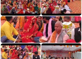 मुख्यमंत्री सामूहिक विवाह कार्यक्रम में थामा 99 जोड़ों ने एक दूसरे का हांथ।