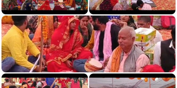 मुख्यमंत्री सामूहिक विवाह कार्यक्रम में थामा 99 जोड़ों ने एक दूसरे का हांथ।