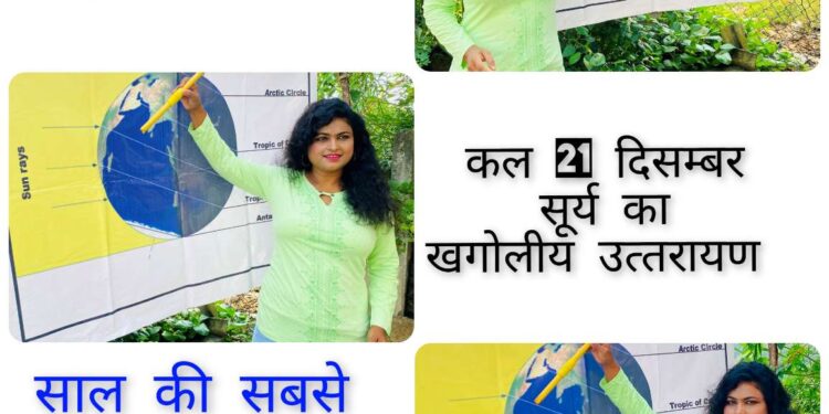 विश्‍वध्‍यान दिवस पर दीजिये ध्‍यान :  कल (21 दिसम्बर) सूर्य का खगोलीय उत्‍तरायण   साल की सबसे लंबी रात कल (21 दिसम्बर)   कल (21 दिसम्बर) विश्‍वध्‍यान दिवस पर करें ध्‍यान ,सूर्य होगें उत्‍तरायण  दोपहर 2 बजकर 50 मिनिट पर सूर्य होगा ठीक मकर रेखा पर- सारिका घारू
