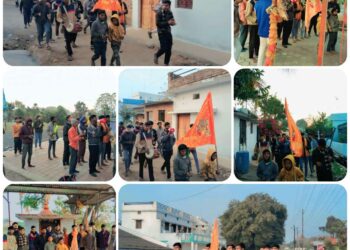 *श्री खेड़ापति मारुतिनंदन ग्रुप द्वारा की जा रही श्री राम नाम जाप प्रभात फेरी खापाभाट में निकली गई।*