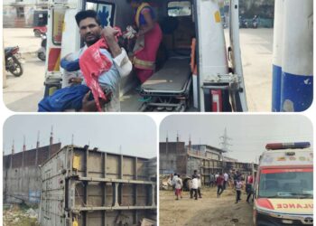 *नरसिंहपुर पवित्र स्थल दादा महाराज के पास फोर लाइन पर पलटा कंटेनर ट्रक दो बच्चे एक महिला हुए घायल*