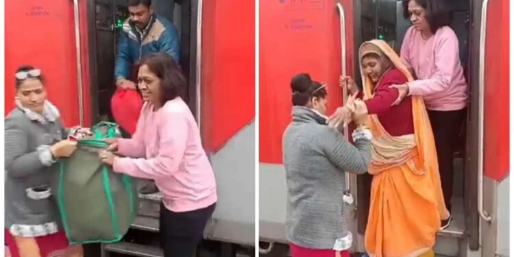 प्रयागराज महाकुंभ में समाजसेवी मंजूषा गौतम ट्रेन में आते-जाते बुजुर्ग यात्रियों की कर रही मदद