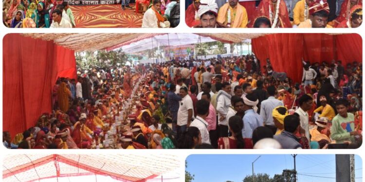 जनपद पंचायत विजयराघवगढ में आयोजित मुख्यमंत्री कन्या विवाह सम्मेलन में 112 जोडों का विवाह वैदिक रीति रिवाज के साथ सम्पन्न