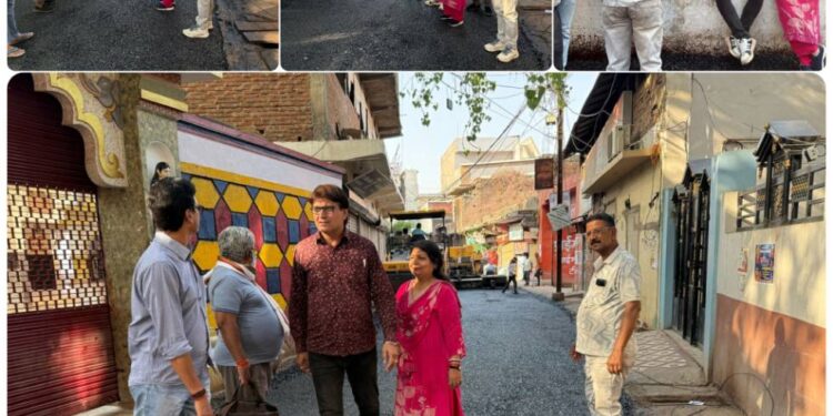 *जालपा देवी वार्ड में चल रहे डामरीकरण कार्य का महापौर श्रीमती सूरी ने किया औचक निरीक्षण*  *निर्माण कार्य के दौरान क्षतिग्रस्त न हो पाइपलाइन : महापौर*