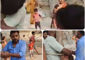 प्रेमी को पेड़ में रस्सी से बांधकर ग्रामीणों ने चप्पलों से की जमकर पिटाई, वायरल वीडियो !!