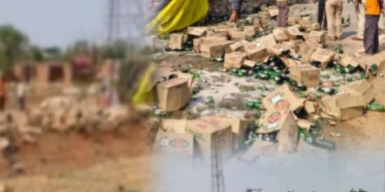 *बियर से भरा ट्रक स्लीमनाबाद के छपरा में अनियंत्रित होकर पलटा, मवेशी को बचाने के चक्कर में हुआ हादसा, हादसे के बाद बियर उठाने मची राहगीरों में होड़*