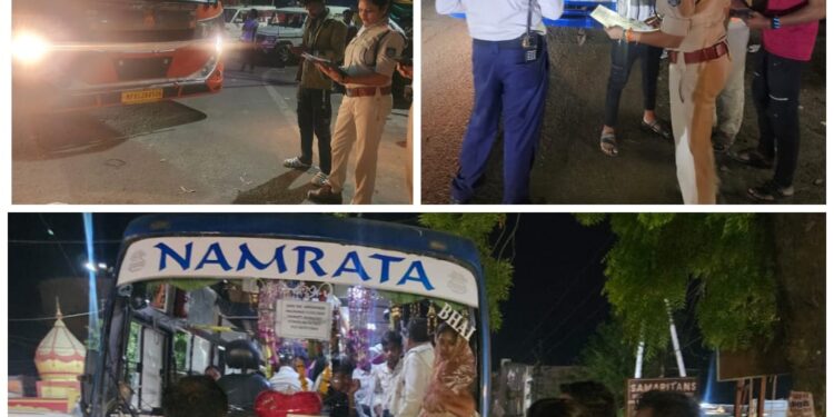 पुलिस मुख्यालय के निर्देशन में ट्रैफिक थाना प्रभारी सुनीता पटेल के नेतृत्व में यातायात पुलिस का चेकिंग अभियान लगातार जारी …..