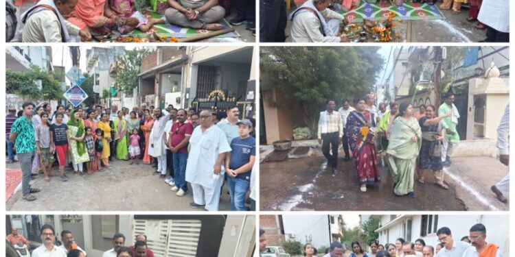 *जगमोहन दास वार्ड में विभिन्न 8 स्थानों पर 25 लाख रुपये से कराये जाने वाले विकास कार्यो का भूमिपूजन महापौर श्रीमती सूरी के हस्ते संपन्न* *सी.सी.सड़क निर्माण होनें से नागरिकों को मिलेगी आवागमन की बेहतर सुविधा – महापौर*