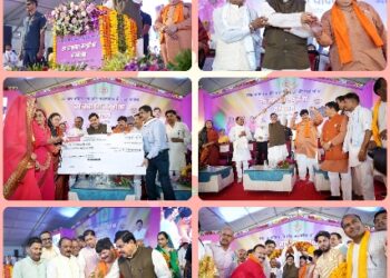 आज भिण्ड जिले के लहार में आयोजित स्व-सहायता समूहों के भव्य सम्मेलन में सहभागिता कर ₹117 करोड़ से अधिक लागत की 50 विकासपरक परियोजनाओं का लोकार्पण/भूमिपूजन किया।