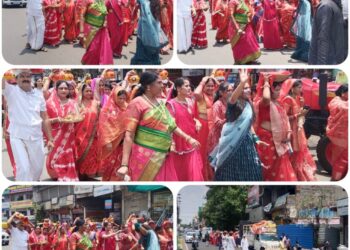 *गुलाबरा शारदा माता मंदिर में त्रिदिवसीय शिखर प्राण प्रतिष्ठा समारोह प्रारंभ*  *पहले दिन निकाली गई जलकलश यात्रा*
