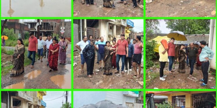 *अतिवर्षा के दौरान दो स्थलों में जलभराव की प्राप्त शिकायत को त्वरित संज्ञान में लेकर महापौर नें किया मौका स्थल का निरीक्षण*  *स्वास्थ विभाग को निर्देशित कर करवाई गई सुगम जल निकासी की व्यवस्था*