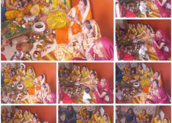 खिरका मोहल्ला बडे़ हनुमान मदिर के पीछे में बार्ड नम्बर 26 श्री गगेश्वर महादेव मदिर में महिलाओं के द्वारा सनातन सपतमी की पुजा की गई
