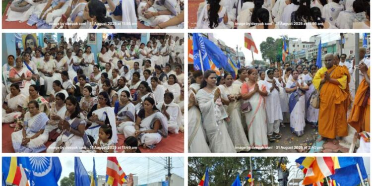 *महाबोधी महाविहार मुक्ति शांति मशाल धम्म यात्रा में सम्पूर्ण शहर का किया भ्रमण* *महाबोधी महाविहार मुक्ति हेतु राष्ट्रपति ,प्रधानमंत्री ,मुख्य न्यायाधीश को पत्र लिखने का आव्हान -भन्ते धम्म शिखर*
