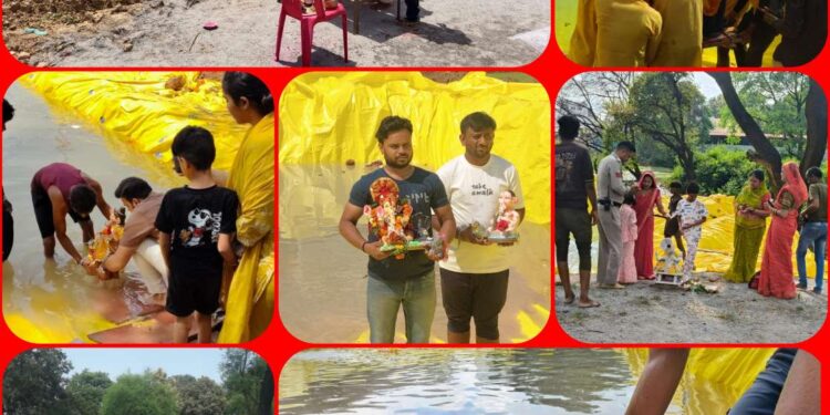 *घाटों पर निर्मित कृत्रिम विसर्जन कुंडों में गणेश प्रतिमाओं के विसर्जन का क्रम प्रातः से निरंतर जारी* *गठित दल के अधिकारी कर्मचारी घाटों पर तैनात रहकर कर रहे दायित्वों का निर्वहन*