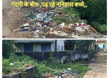 स्वच्छता पखवाड़ा बना मजाक,, गंदगी के बीच ,पढ़ रहे ननिहाल बच्चे