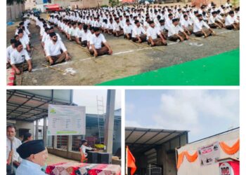 राष्ट्रीय स्वयंसेवक संघ के शताब्दी वर्ष में कालापीपल खंड के लसूडलिया मलक उपखंड चाकरोद मंडल का विशाल पथ संचलन निकला,