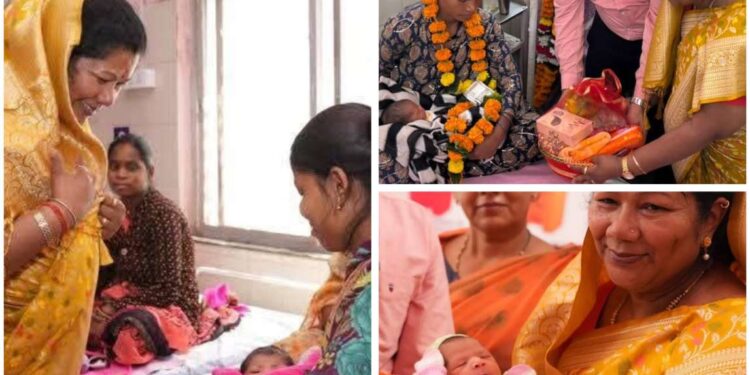 *जिला अस्पताल पहुंची मंत्री श्रीमती उइके* *माताओं और नवजात बालिकाओं को वितरित की पोषण किट*