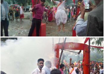 मां वीरासन के ज्वारे विसर्जन में कांटों के झूले में झूले पंडा