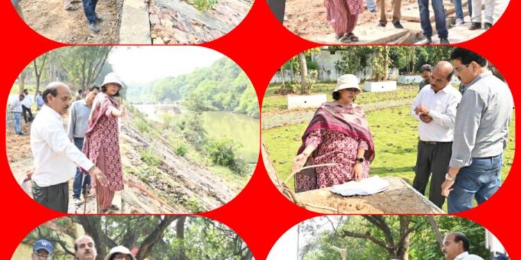 💥 निगमायुक्त सुश्री तपस्या परिहार का रिवर फ्रंट परियोजना स्थल पर औचक निरीक्षण 💥 🏗️ घटिया निर्माण पर जताई कड़ी नाराज़गी — ठेकेदार को नोटिस जारी करने के निर्देश 🌿 ग्रीनरी और पिचिंग कार्य की गुणवत्ता सुधारने के आदेश, दिसंबर तक सभी कार्य पूर्ण करने की सख्त हिदायत