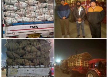 धान का अवैध परिवहन करते पकडी गई ट्रेक्टर और दो ट्राली.  दो पिकअप वाहन भी जप्त.