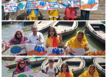 मंजूषा गौतम, नमृता आनन्द, समा्ट गौतम,नवीन दीक्षित ने दिया गंगा स्वच्छता का संदेश—– * गंगा जल संवर्धन के तहत समाजसेवी मंजूषा गौतम ने बनारस के गंगा घाट पर स्वच्छता का दिया संदेश