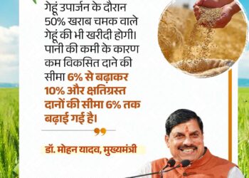 *50% खराब चमक वाला गेहूं! घबराएं नहीं अन्नदाता, इन्हें भी खरीदेगी हमारी सरकार*  – *मुख्यमंत्री डॉ. मोहन यादव का ऐतिहासिक फैसला* – *कम विकसित दाने की सीमा 6 से बढ़कर 10 प्रतिशत हुई* – *किसान कल्याण के लिए पूर्णतः समर्पित प्रदेश के मुखिया*