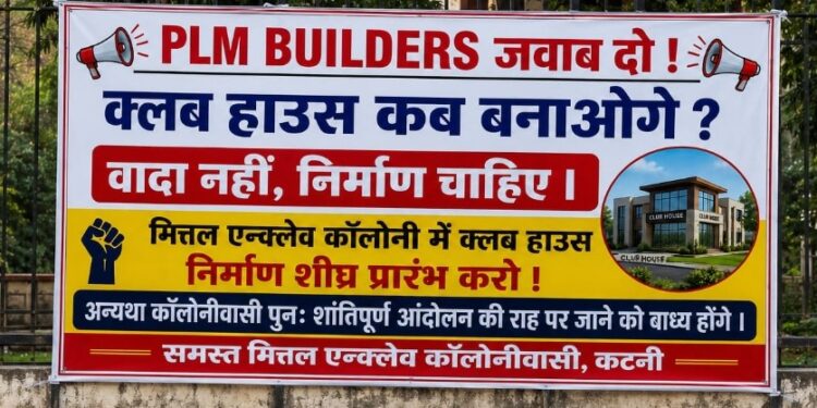 कटनी: मित्तल एन्क्लेव में क्लब हाउस निर्माण को लेकर रहवासियों की नाराजगी, सुविधाओं की मांग को लेकर उठाई आवाज