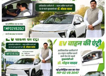 🚨 ब्रेकिंग न्यूज़  मध्यप्रदेश में EV क्रांति की एंट्री! 🚨 ⚡ देश में पहली बार किसी मुख्यमंत्री के आधिकारिक काफिले में शामिल हुई इलेक्ट्रिक कार!