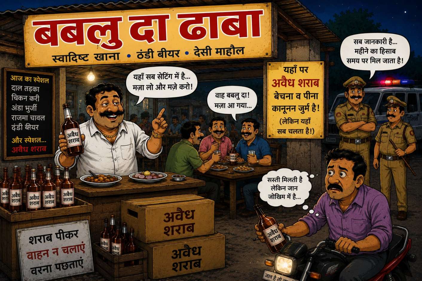 ढाबों पर बेखौफ चल रहा अवैध शराब का खेल...। आखिर आबकारी विभाग की नजर में सब कुछ कैसे ठीक चल रहा है...!