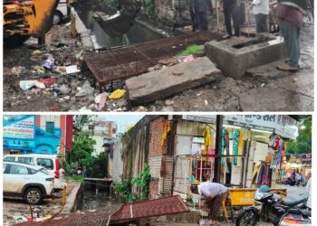 इंदिरा चौक के पास बीच बाजार जल भराव के कारण नाले में लगाई गई लोहे की जालियां हटाई गई…!वीडियो