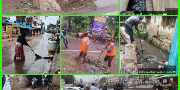 जलप्लावन से निपटने स्वच्छता दूतों ने संभाला मोर्चा* *पहली बारिश में निगम प्रशासन रहा अलर्ट, वर्षाजल निकासी के लिए संवेदनशील क्षेत्रों में की त्वरित कार्रवाई*