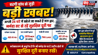 बरगी बांध से जुड़ी बड़ी खबर! 🌊 अगले 24 घंटे में खोले जा सकते हैं जल द्वार, नर्मदा तट से रहें सुरक्षित दूरी पर