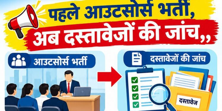 आउटसोर्स भर्ती पर उठे सवाल: पहले भर्ती, अब दस्तावेजों की जांच,,,