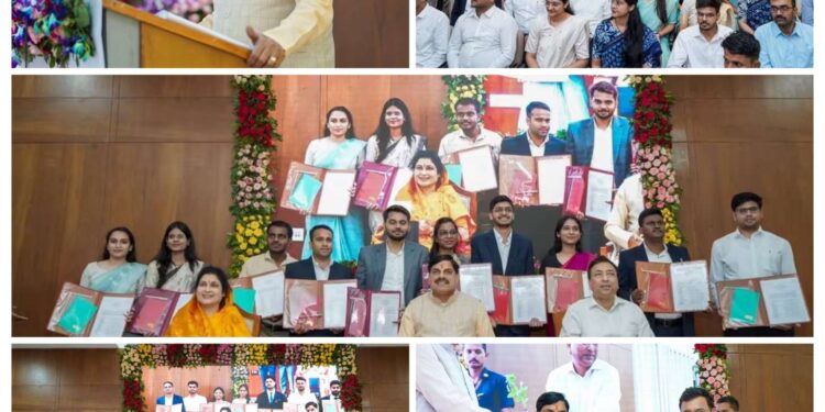 खनिज साधन विभाग में चयनित 63 नवनियुक्त खनि निरीक्षकों को नियुक्ति पत्र वितरित कर शुभकामनाएँ दीं।