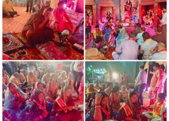 *साधूराम स्कूल में निगम कर्मचारी संघ की नौ दुर्गा माता की प्रतिमा स्थापित*  *महापौर एवं निगमायुक्त ने विधि विधान से पूजा अर्चना कर शीश नवाकर लिया माता का आशीर्वाद*  *चार दिनों तक होंगे धार्मिक एवं सांस्कृतिक आयोजन*
